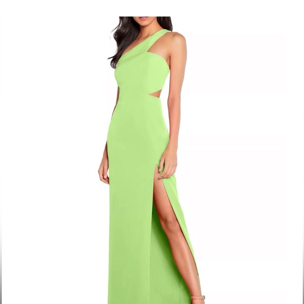Aidan Mattox Lime Green One Shoulder Cutout Gown Formal Evening Dress Size 4